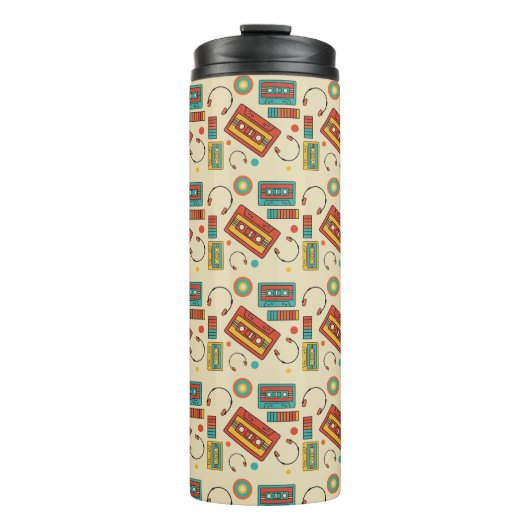 Retro Vibes - 1980s Cassettebandjes Pattern Thermosbeker (Voorkant)