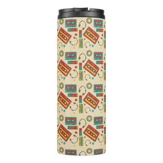 Retro Vibes - 1980s Cassettebandjes Pattern Thermosbeker (Achterkant)