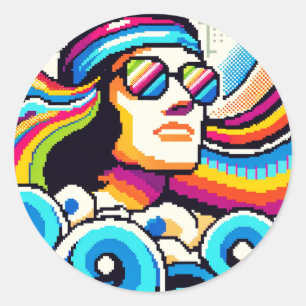 Retro Vibes - 70s Groovy Pixel Art voor Hobby Love Ronde Sticker