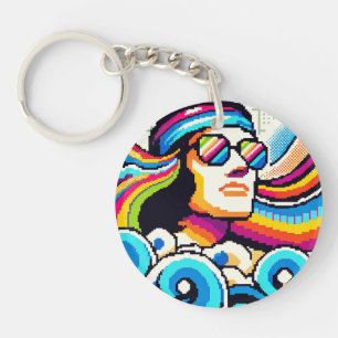 Retro Vibes - 70s Groovy Pixel Art voor Hobby Love Sleutelhanger