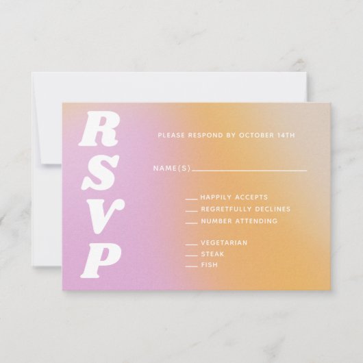 Retro Vibes Abstract Roze Sinaasappel Gradient Wed RSVP Kaartje (Voorkant)