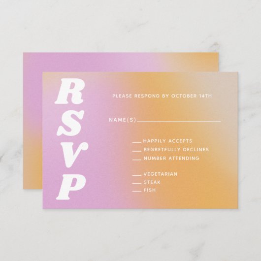 Retro Vibes Abstract Roze Sinaasappel Gradient Wed RSVP Kaartje (Voorkant / Achterkant)