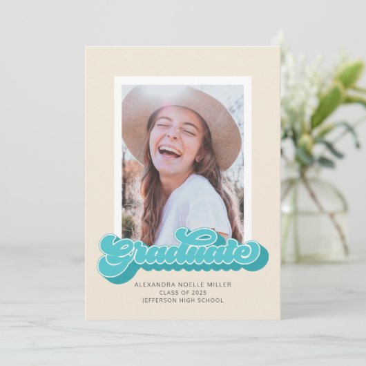 Retro Vibes (Blauwgroen) Aankondiging Afstuderen f (Staand voorkant)