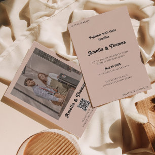 Retro Vibes Boho Beige Foto QR Code Bruiloft Kaart
