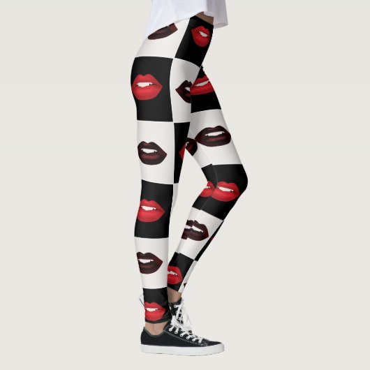 Retro Vibes Checkerboard Hot Red Lips Patroon Leggings (Rechts)