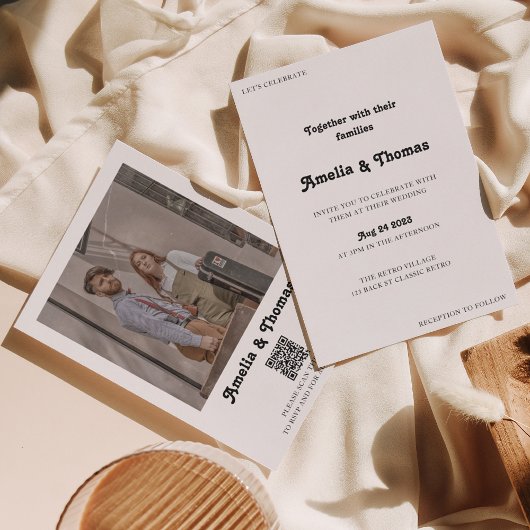 Retro Vibes Classic Photo QR Code Weddenschap Kaart