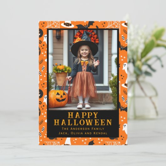 Retro Vibes Custom Photo Happy Halloween Feestdagenkaart (Staand voorkant)