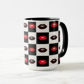 Retro Vibes dambord | rode lippen Mok (Voorkant rechts)