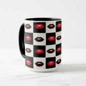 Retro Vibes dambord | rode lippen Mok (Voorkant links)