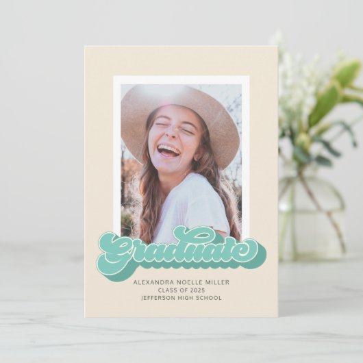 Retro Vibes (Groene foto) Aankondiging Afstuderen (Staand voorkant)