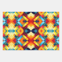 Retro Vibes In Kleuren: Stijlvolle Geometrische Vo Inpakpapier Vel