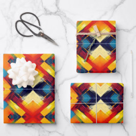 Retro Vibes In Kleuren: Stijlvolle Geometrische Vo Inpakpapier Vel