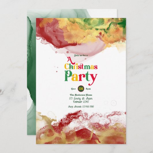 Retro Vibes met Alcohol Ink Flair Kerstfeest Kaart (Voorkant / Achterkant)