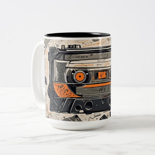 Retro Vibes - Mixtape Tweekleurige Koffiemok (Voorkant links)