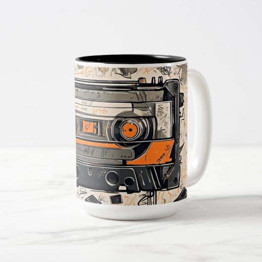 Retro Vibes - Mixtape Tweekleurige Koffiemok (Voorkant rechts)