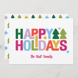 Retro Vibes Multi-Color Holiday Card Feestdagenkaart
