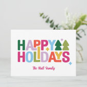 Retro Vibes Multi-Color Holiday Card Feestdagenkaart (Staand voorkant)