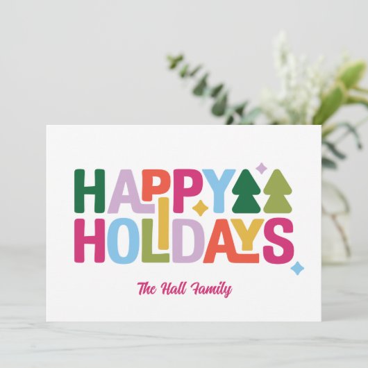 Retro Vibes Multi-Color Holiday Card Feestdagenkaart (Staand voorkant)