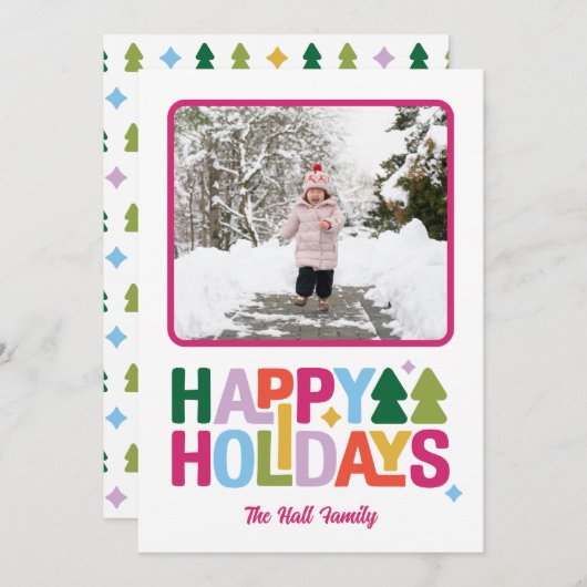 Retro Vibes Multi-Color Holiday Photo Card Feestdagenkaart (Voorkant / Achterkant)