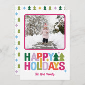 Retro Vibes Multi-Kleur Kerstkaart (Voorkant / Achterkant)