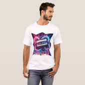 Retro Vibes – Neon Cassettebandje uit de jaren 80  T-shirt (Voorkant volledig)
