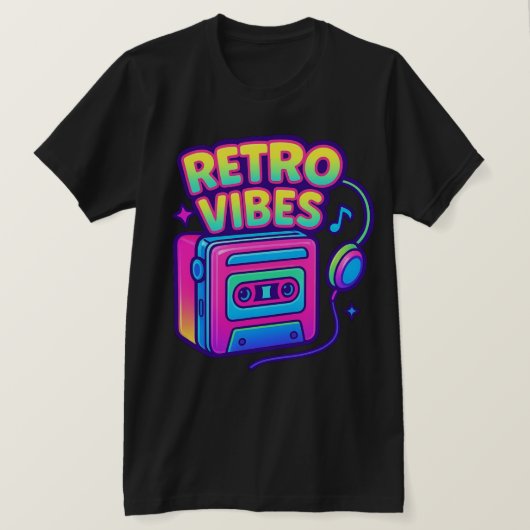 Retro Vibes Neon Cassettespeler T-shirt (Design voorkant)