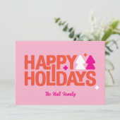 Retro Vibes Oranje en Roze Kerstkaart (Staand voorkant)