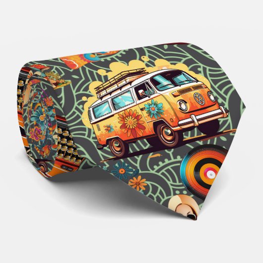 Retro Vibes Patroon RVP01A.D Bruin BG Stropdas (Opgerold)