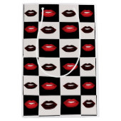 Retro Vibes Rode Lippen Zwart-wit Checkerboard Medium Cadeauzakje (Voorkant)