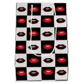 Retro Vibes Rode Lippen Zwart-wit Checkerboard Medium Cadeauzakje (Achterkant)