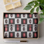 Retro Vibes Rode Lippen Zwart-wit Checkerboard Tissuepapier (Geschenk)