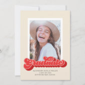 Retro Vibes (Rood) Foto Afstudeer Uitnodiging (Voorkant)