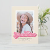 Retro Vibes (roze) Aankondiging van Afstuderen fot (Staand voorkant)