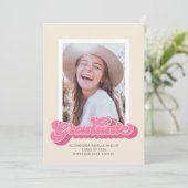 Retro Vibes (roze) Aankondiging van Afstuderen fot (Staand voorkant)