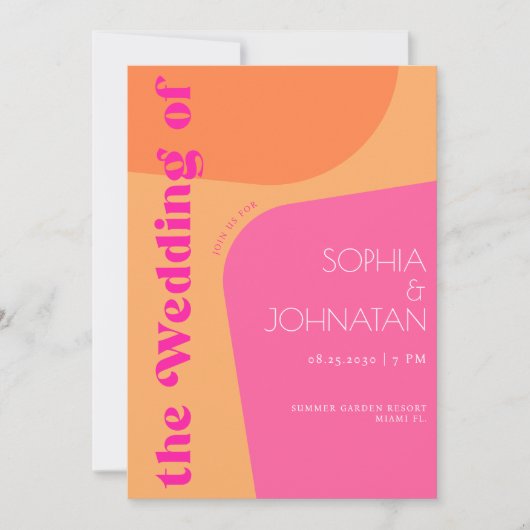 Retro vibes sinaasappel roze vet abstract bruiloft kaart (Voorkant)