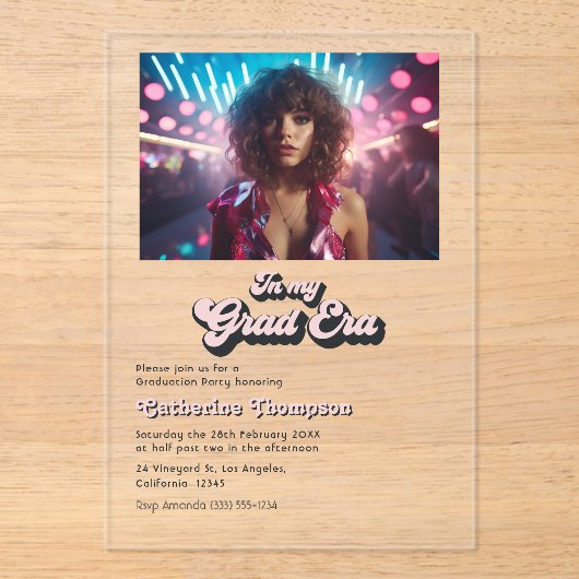 Retro vibes trendy in mijn Afstudeerder tijdperk a Acryl Uitnodigingen (Voorkant)