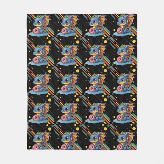 Retro Vibing Schattige Dragon Pattern Fleece Deken (Voorkant)