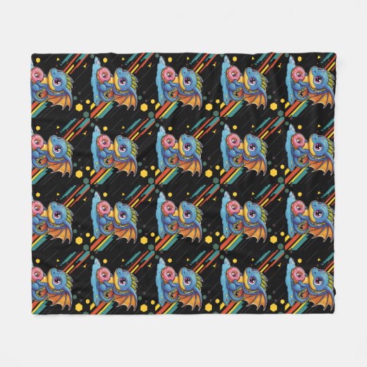 Retro Vibing Schattige Dragon Pattern Fleece Deken (Voorkant (Horizontaal))