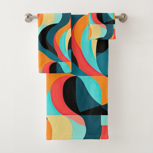 Retro Vibrant Abstract Patroon Bad Handdoek (Insitu)