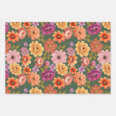 Retro Vibrant Botanische Bloemen & Bladerpatroon Inpakpapier Vel (Voorkant 3)