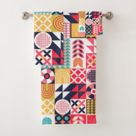 Retro Vibrant geometrisch kleurrijk patroon Bad Handdoek