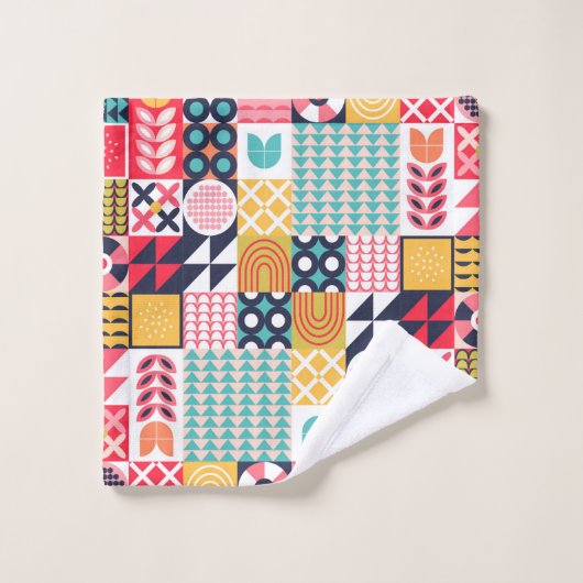 Retro Vibrant geometrisch kleurrijk patroon Bad Handdoek (Wasdoekje)