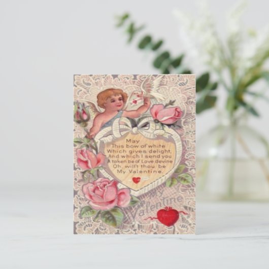  Retro Victoriaans Cupido Rozen Valentijn Kaart (Staand voorkant)