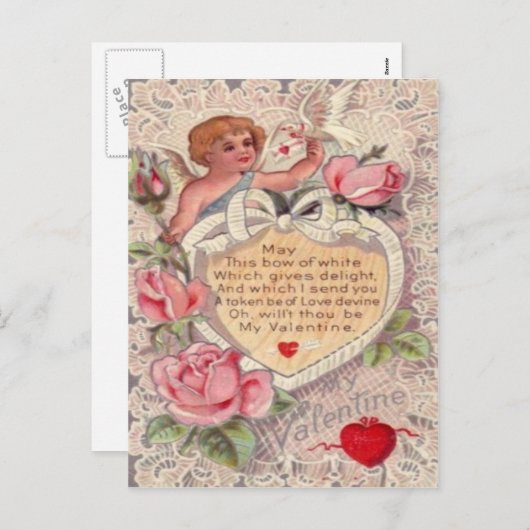  Retro Victoriaans Cupido Rozen Valentijn Kaart (Voorkant / Achterkant)