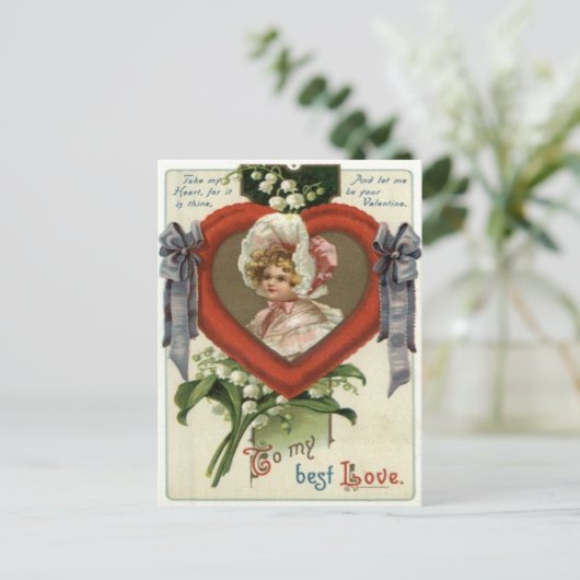  Retro Victoriaans Meisje Valentijn Kaart (Staand voorkant)