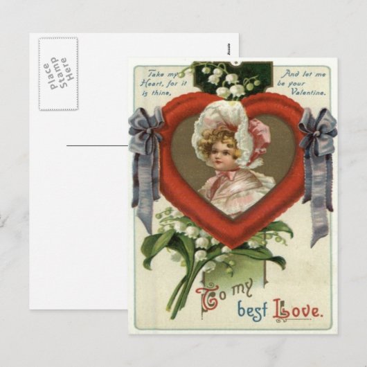  Retro Victoriaans Meisje Valentijn Kaart (Voorkant / Achterkant)