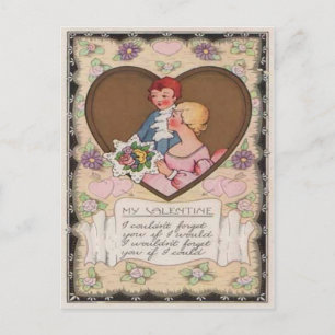 Retro Victoriaans Paar Harten Valentijn Ca Feestdagenkaart