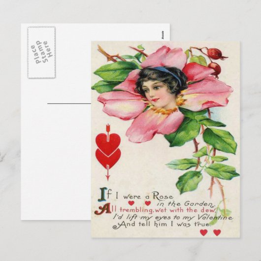 Retro Victoriaans Roos Valentijn Kaart (Voorkant / Achterkant)