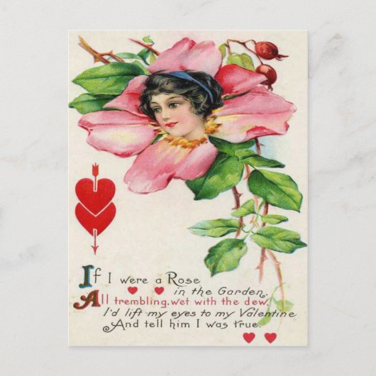Retro Victoriaans Roos Valentijn Kaart (Voorkant)