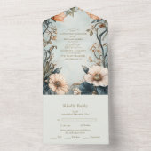 Retro Victoriaans Royal Floral Wedding All In One Uitnodiging (Binnen)